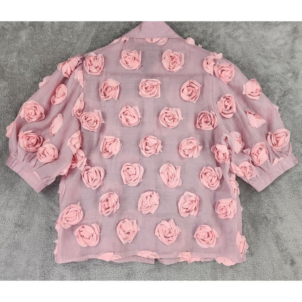 The Retreat Collection Shirt Womens Large Pink Floral Button Up Short Sleeve - Picture 2 of 9